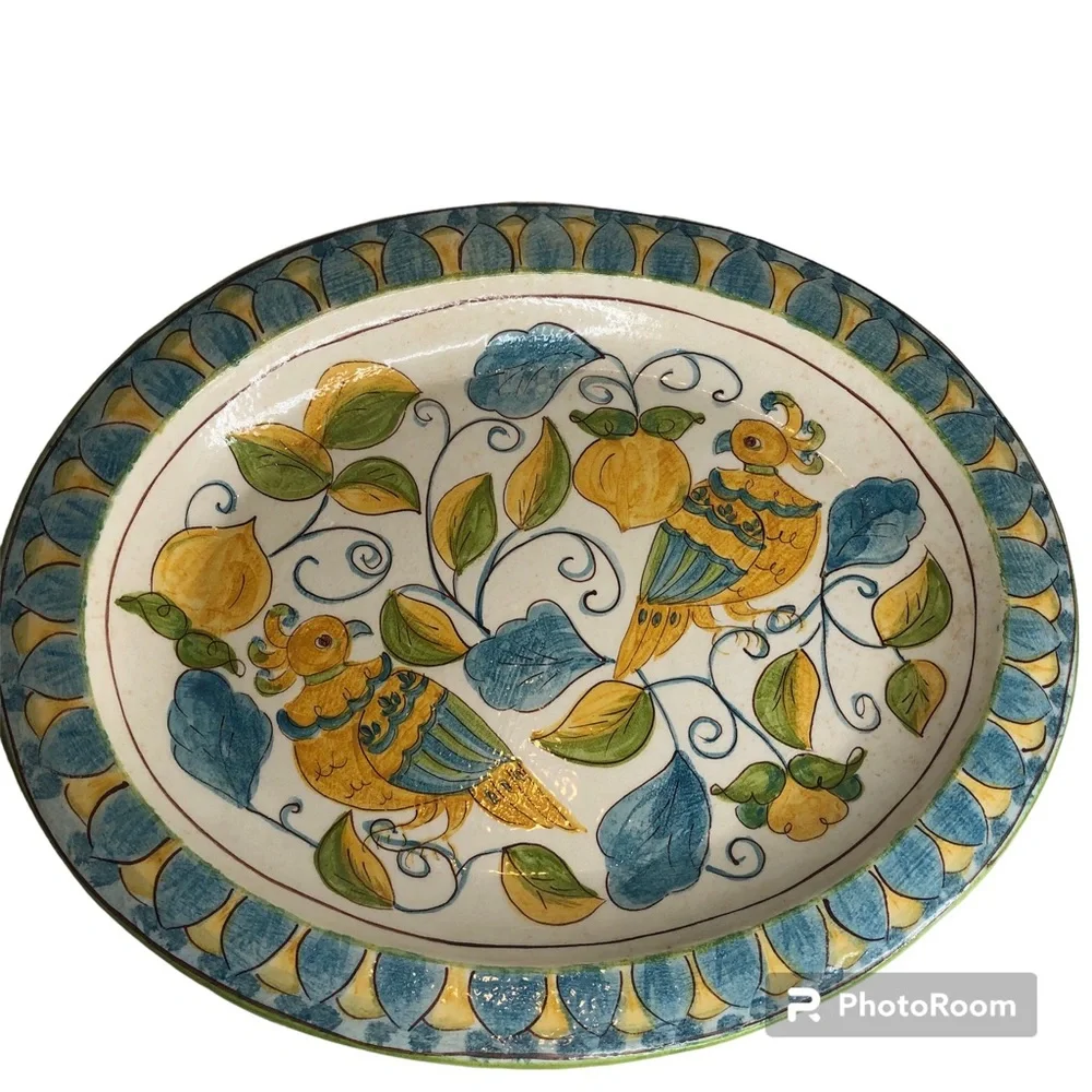 Pottery Barn Handpainted Italian Large Platter with Decorative Birds New NWT